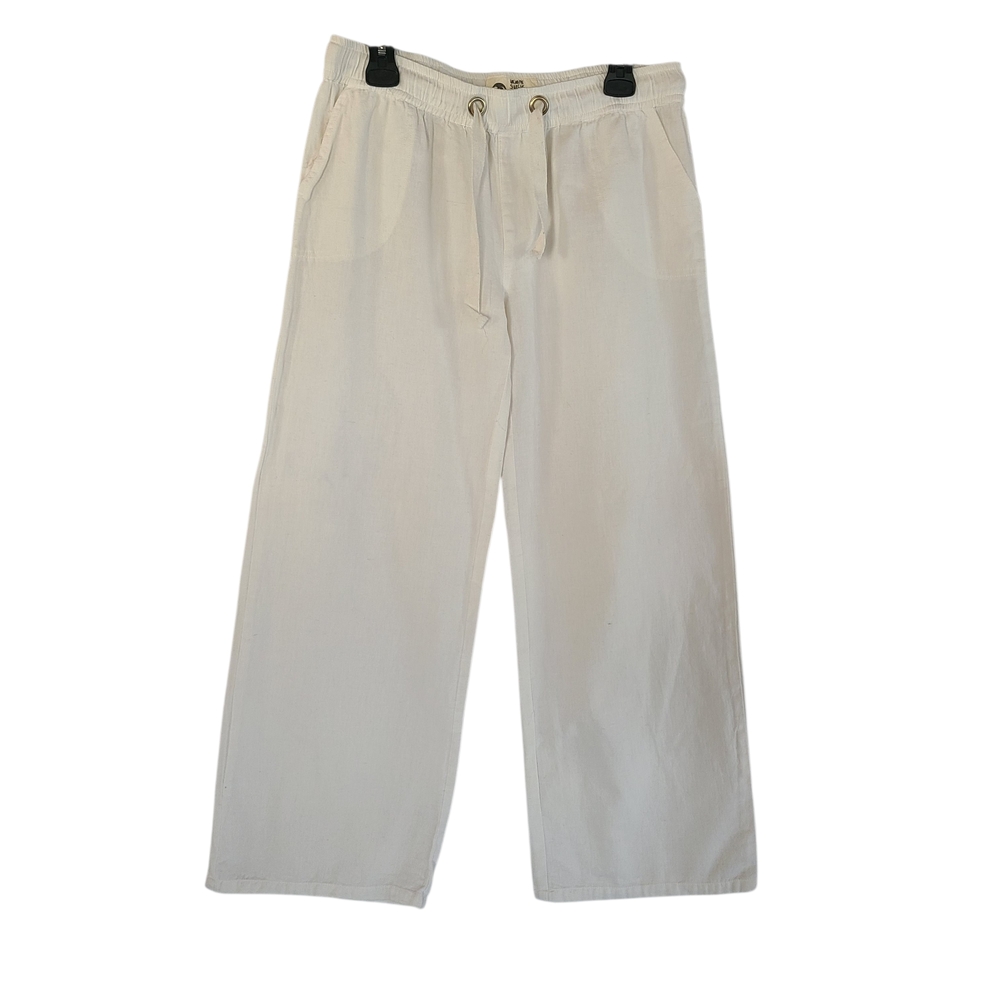 LAGACI White 100% Cotton Wide Leg Drawstring Lounge Pants - Size L